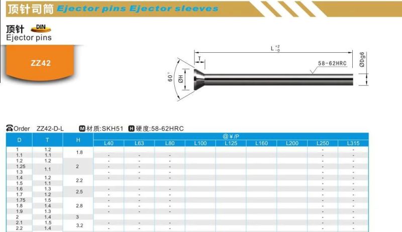 Zz42 Plastic Mold Accessories Ejector Pins