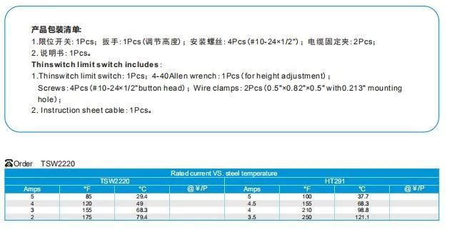 Plastic Injection Mould Spare Part Mold Accessories Standard Temperature Thinswitch Limit Switch