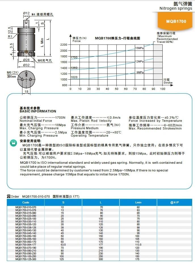 Manufacturer China Customized Heat Resistant Stainless Steel Compression Spring Nitrogen Springs Mqb1700