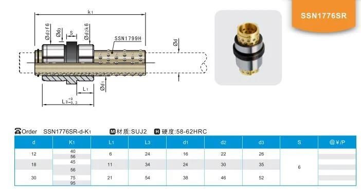 Wmoud High Quality DIN Steel Ball Guide Bush Ssn1776sr Guide Pins and Bushings Guide Pin