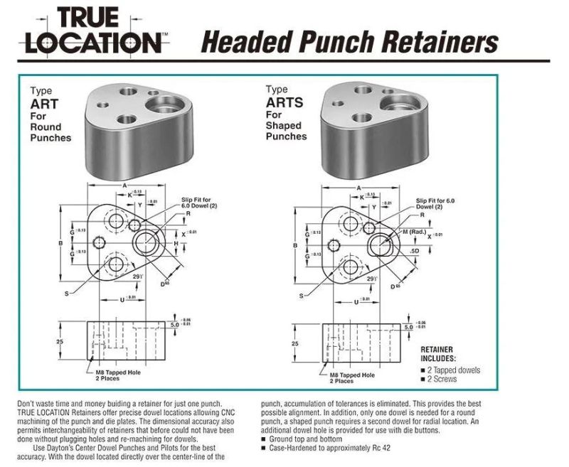 Headed Punch Slide Retainers Matrix Retainer for Round and Shaped Punch