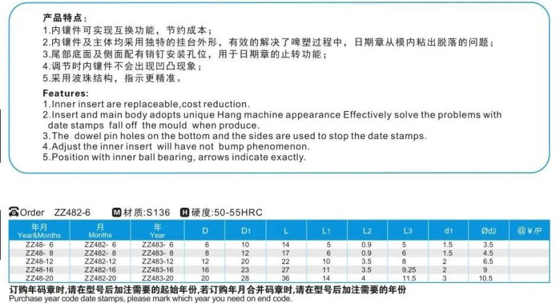 Zz48 Date-Stamps of Plastic Mold Parts Mold Accessories