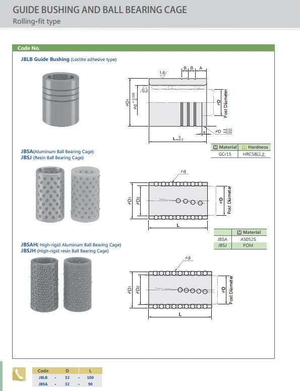 Jouder Rolling-Fit Guide Bushing and Ball Bearing Cage, Automotive, Precision, Auto, Stamping, Machine, Spare, Mould Parts