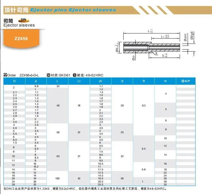 Wmould DIN Standard Chinese Manufacture SKD61 Ejector Sleeves for Mould Parts Mold Components Mold Tooling