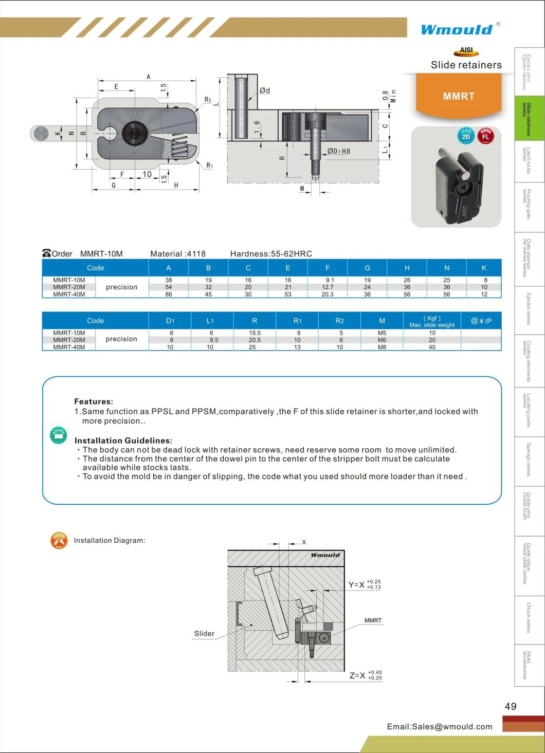 China Manufacture High Quality Design Slide Stoppers Slider Ratainers Injection Dies