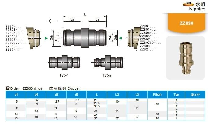 Manufacturer China Customized Plastic Injection Mold Parts DIN Standard Cooper Nipples Zz830