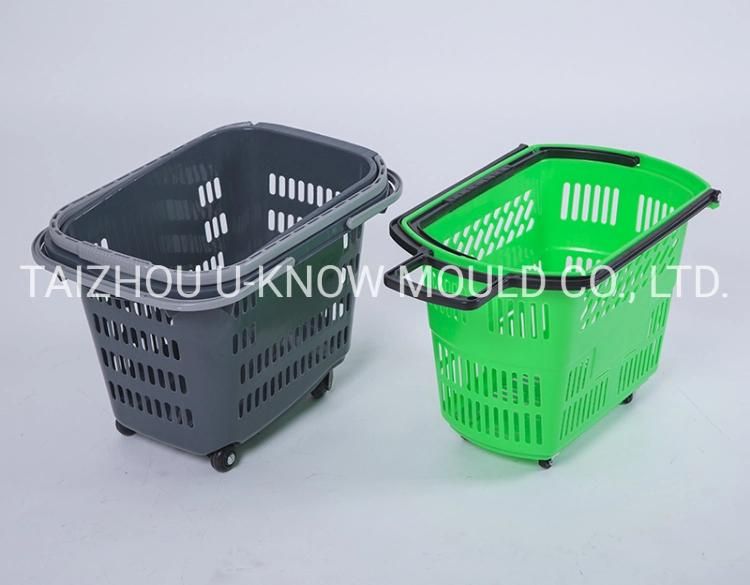 Supermarket Shopping Basket Injection Mould Hand Pull Basket with Wheels