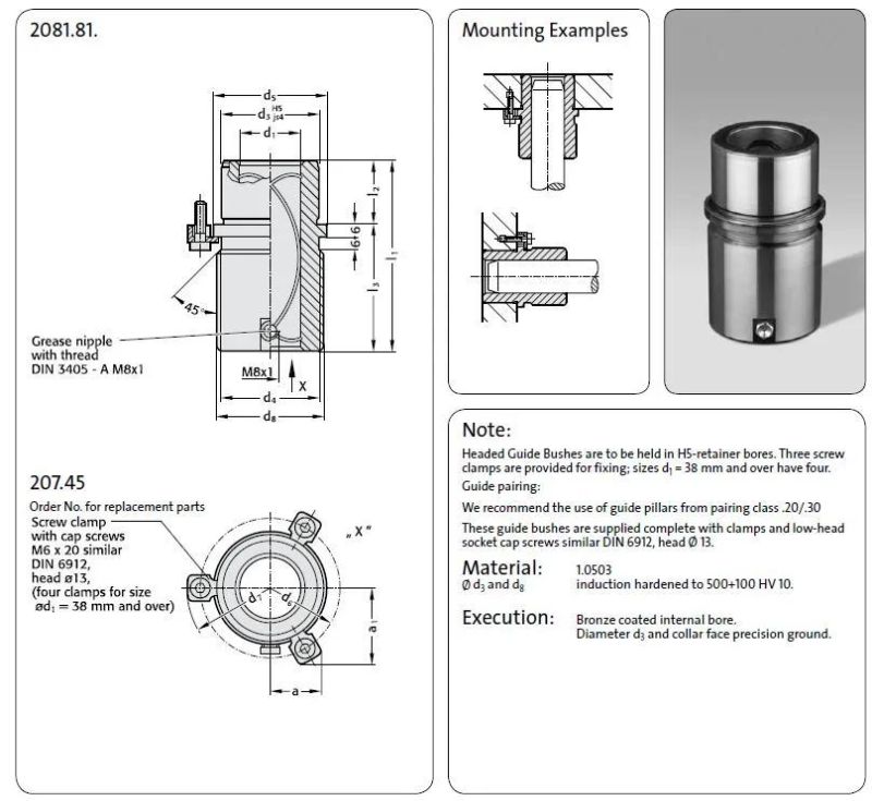 Stamping Mold Guide Bush Bronze with Solid Lubricant Rings for Plastic Mold