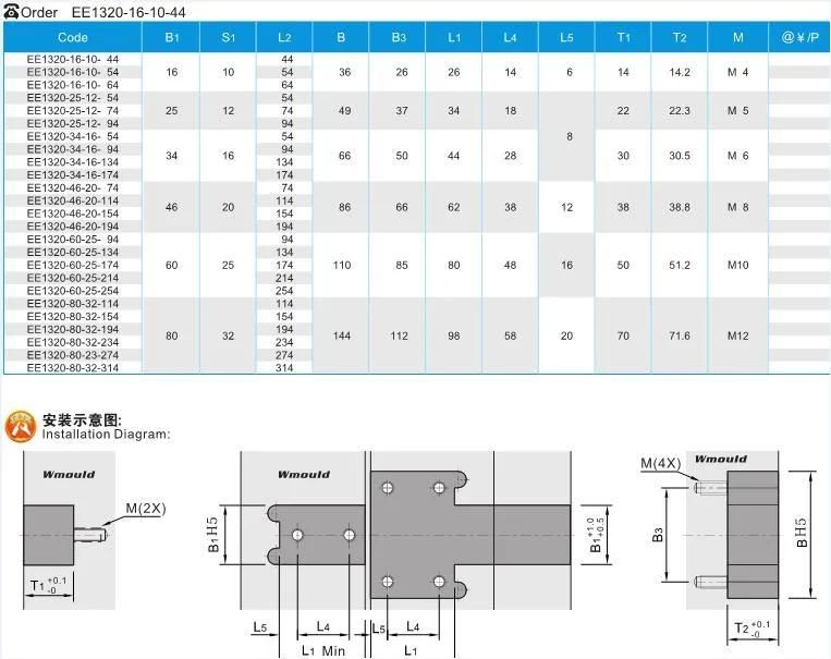 Ee1320 Tooling Molding Parts Square Interlocks DIN Standard