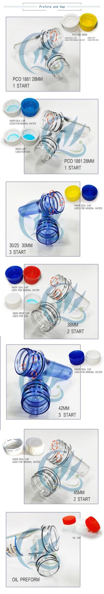 High Quality 18mm/20mm/24mm/26mm/28mm/30mm/38mm Multi-Gram Pet Preform Water Bottle Cosmetic Packaging