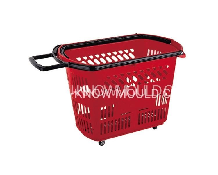 Supermarket Shopping Basket Injection Mould Hand Pull Basket with Wheels