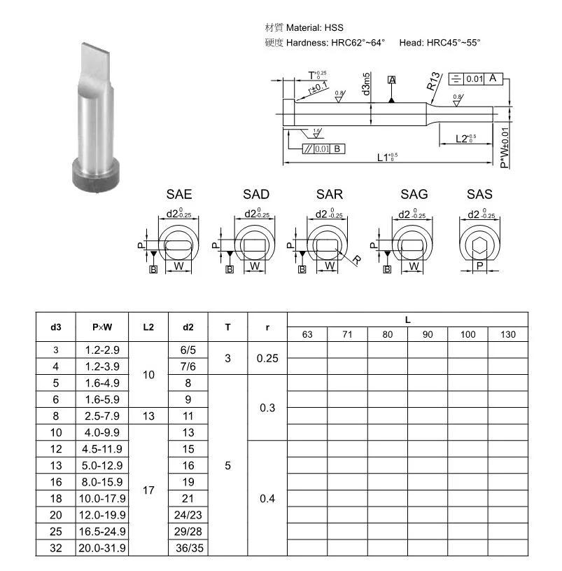 DIN9861 Type D 60-62 HRC or Depends on Processing Materials Mould Parts Punching Needle