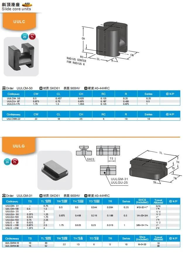 Wmould Wholesale Manufacturer AISI Standard Injection Mold Components Parts Uulc Slide Units