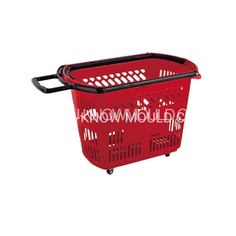 Plastic Supermarket Shopping Basket Injection Mould with Handle Wheels Plastic Basket Mold