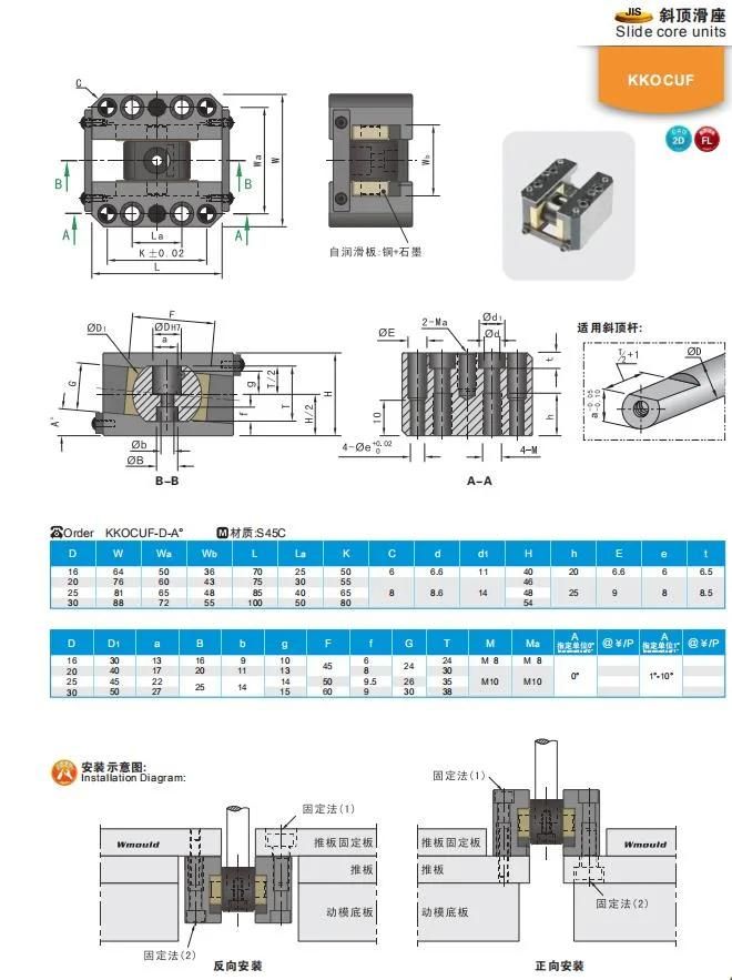 Wmould Kkocuf JIS Standard S45c Precision Spare Parts Durable for Plastic Molds Slide Core Units