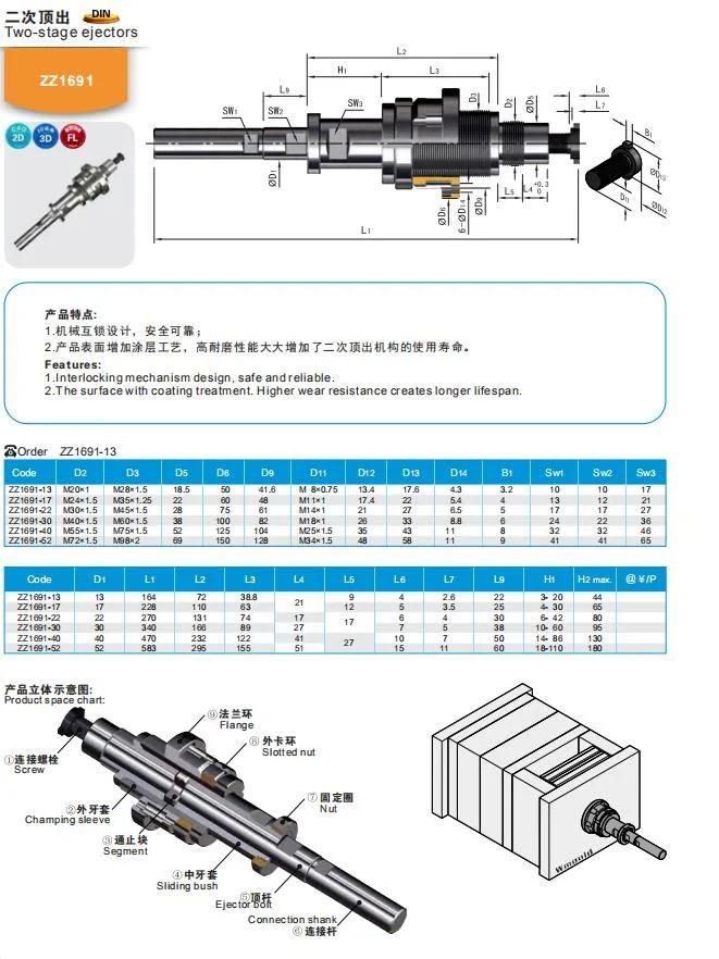 Wmould Injection Molding High Precision Mould Parts Two Stage Ejectors for Plastic Mould Mold Components