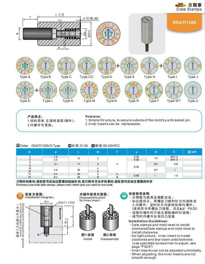Wmould Professional Making DIN Replaceable Steel Date Stamp for Plastic Injection Mold Ddati1200