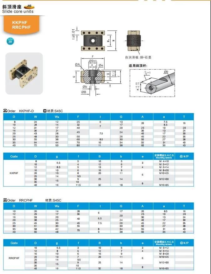 Wmould Chinese Manufacture Leading Quality Durable Mould Components Kkphf of Slide Core Unites