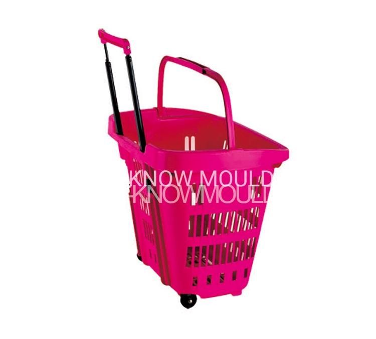 Supermarket Shopping Basket Injection Mould Hand Pull Basket with Wheels