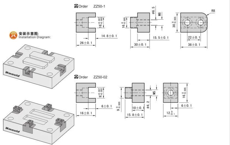 Zz50 Plastic Mould Tooling Parts Square Interlocks