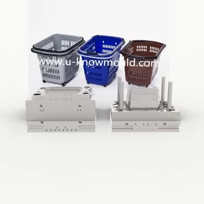 Plastic Supermarket Rolling Shopping Basket Mould with Two Wheels