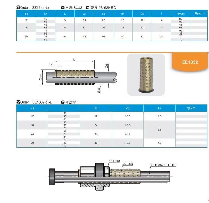 Wmould DIN Standard Guide Pins and Bushes Ee1332 Plastic Injection Moulds of Steel Ball Guide Bush Mold Spare Parts