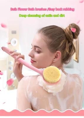 Bathing Artifact Bath Brush Back Bath Flower Ball Brush Long Handle Rub Mud Soft Hair Bath ...