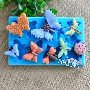 F1072 Silicone Fondant Mold Beautiful Butterfly Ladybug Unique Dragonfly Design Making DIY ...