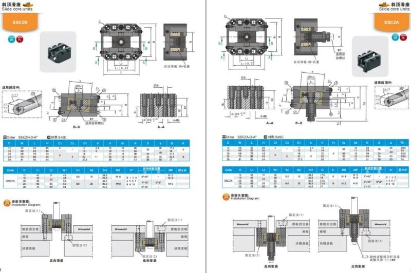 Wmould Ejector Series Mold Components S45c Slide Core Units Die and Mould Parts Sscza/Ssczn