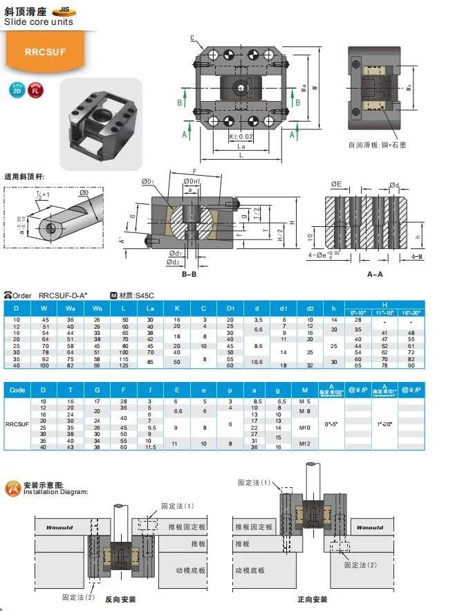 Mold Components Oil-Free Slide Core Units Used on Loose Core Mold