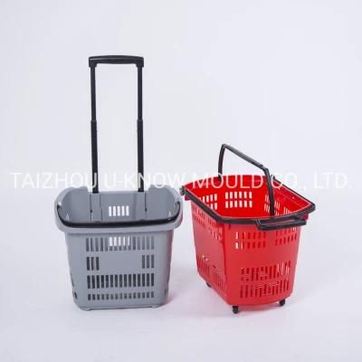 Plastic Supermarket Shopping Basket Injection Mould with Handle Wheels Plastic Basket Mold