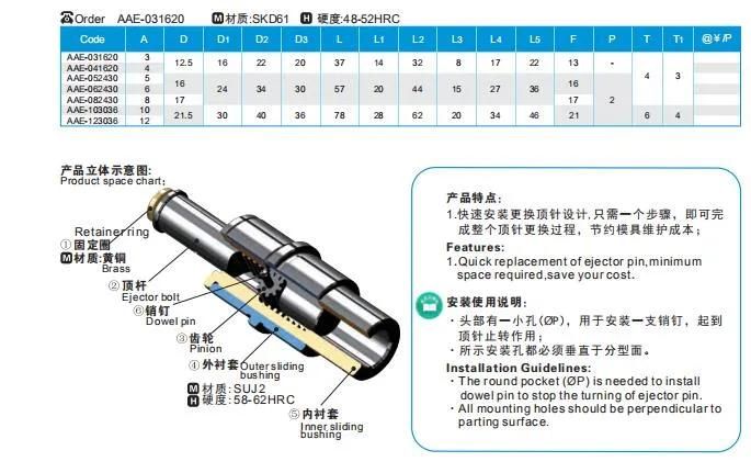 Plastic Injection Mould Spare Part DIN Accelerated Ejectors