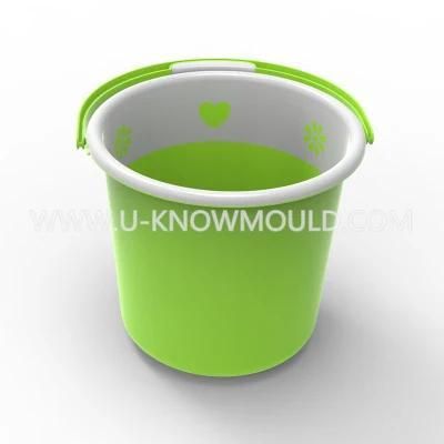 Two Color Water Bucket with Handle Mould Plastic Bucket Mold