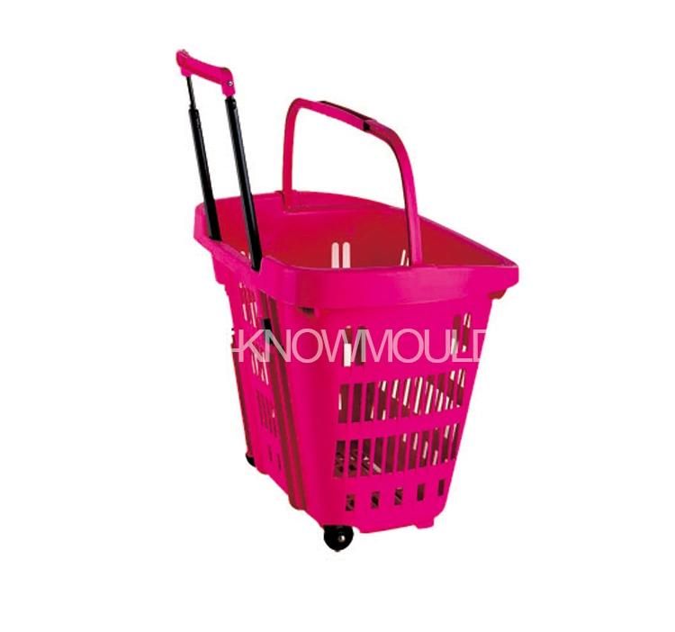 Plastic Convenience Store Plastic Basket Injection Mould with Wheels Plastic Shopping Basket Mold